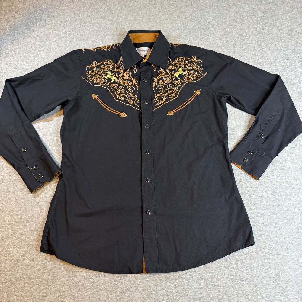Ace of Diamond Men's Black Western Shirt Jacket Gold Embroidered Horse S